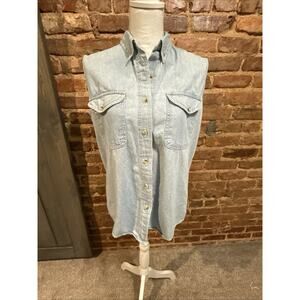 Chazz Vintage Denim Sleeveless Shirt Size M Women's Western Cowgirl Button